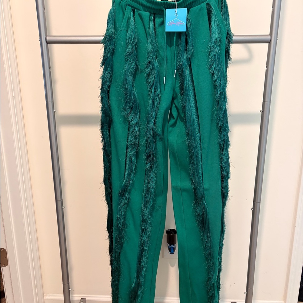 Stylish Green Fringe Pants